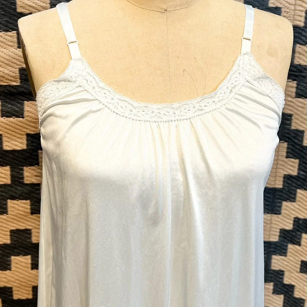 VINTAGE 70s 80s lace nylon midi slip dress nightgown‎ chemise boudoir lingerie - Picture 7 of 11